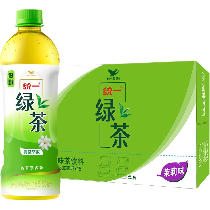 統(tǒng)一綠茶500ml*15瓶整箱組合裝茉莉味低糖茶聚餐宅家囤貨飲料年貨